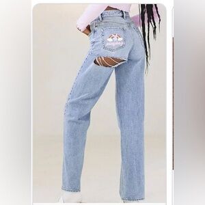Playboy Straight Leg Mom Jeans Open Back